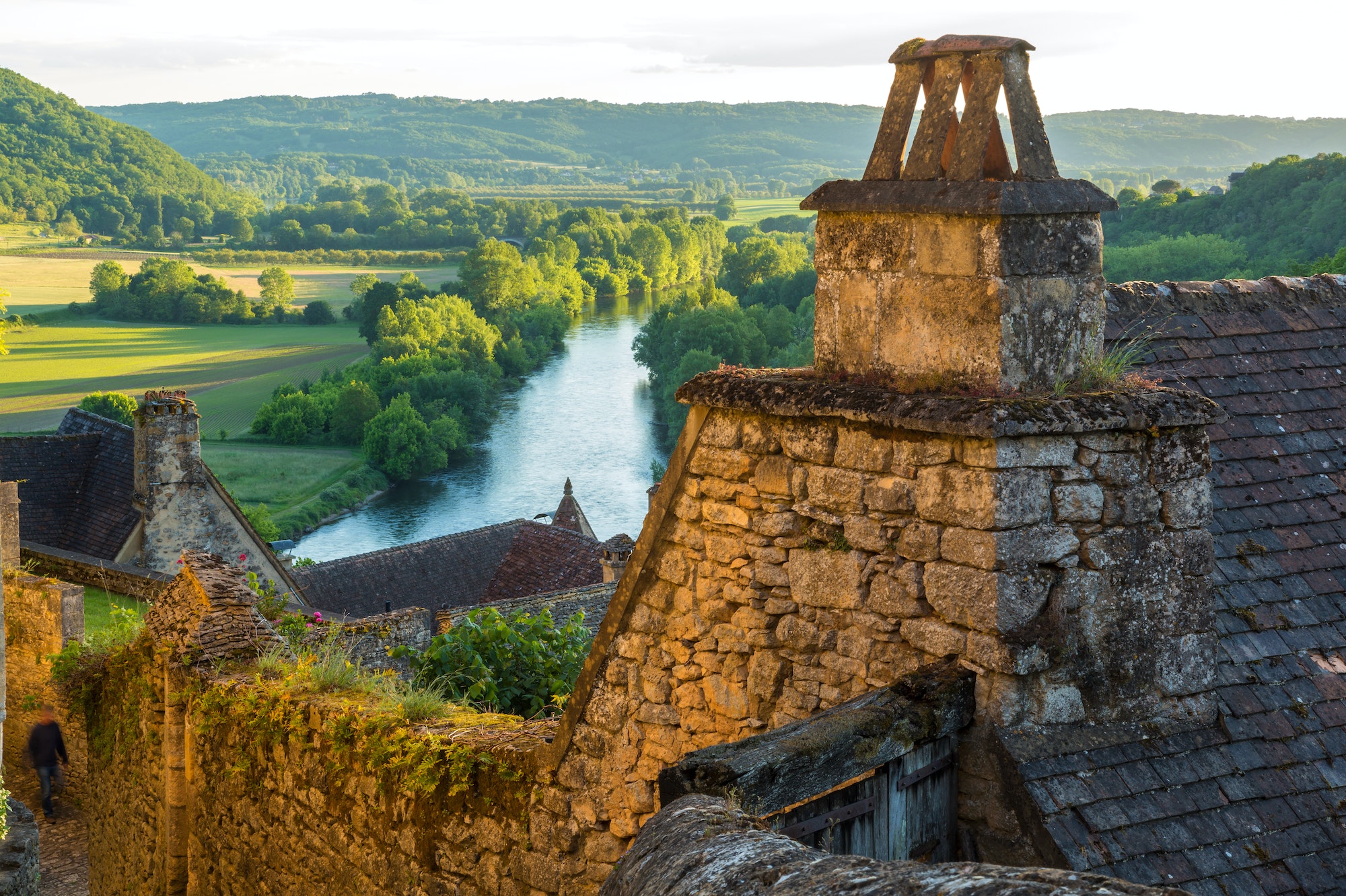 View over Beynac-et-Cazenac & Dordogne River, Beynac, Dordogne, France