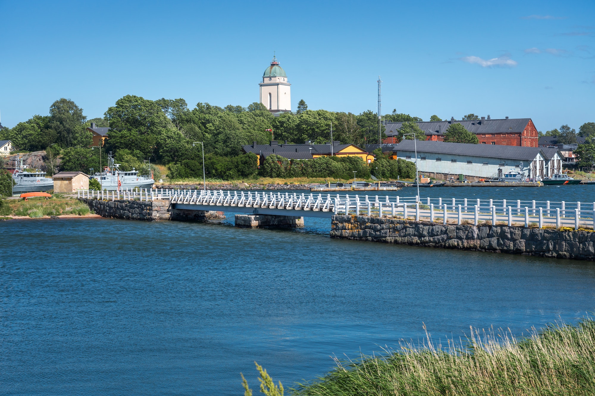 Views of Iso Mustaari Island in Suomenlinna with Suomenlinna Church - Helsinki, Finland
