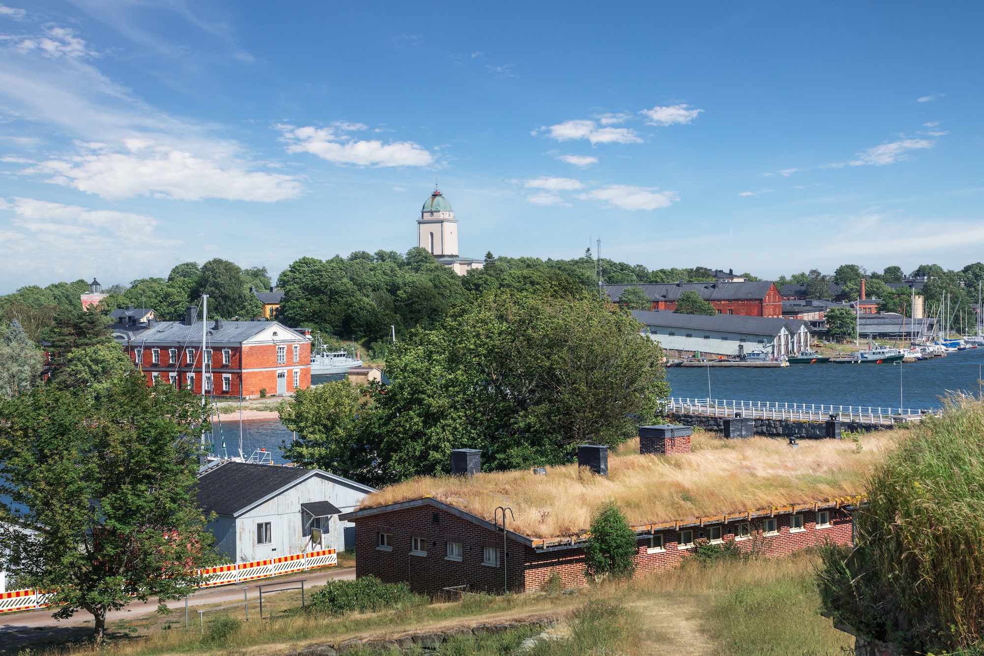 Views of Lansi-Mustaari Island in Suomenlinna with Suomenlinna Church - Helsinki, Finland