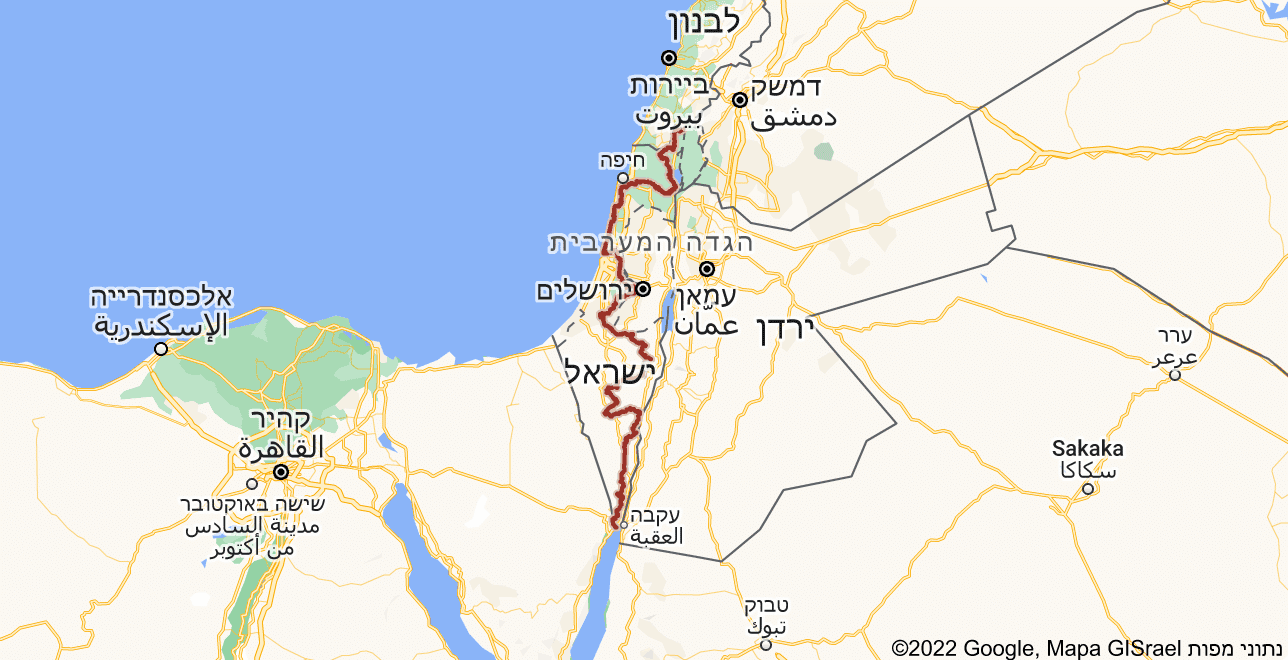 צילום מסך מסלול שביל ישראל מתוך גוגל