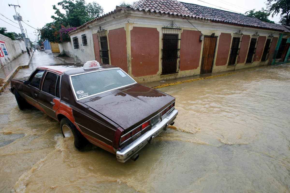tropical rain in the town of Coro in the west of Venezuela.