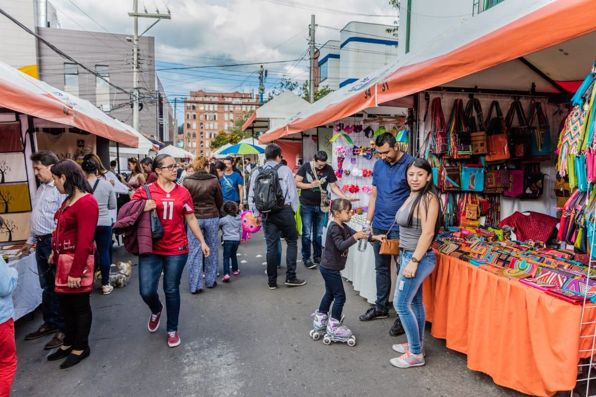 Bogota, Colombia - February 6, 2017 : People shopping at Mercado de las Pulgas de Usaquen free market in Bogota capital city of Colombia South America