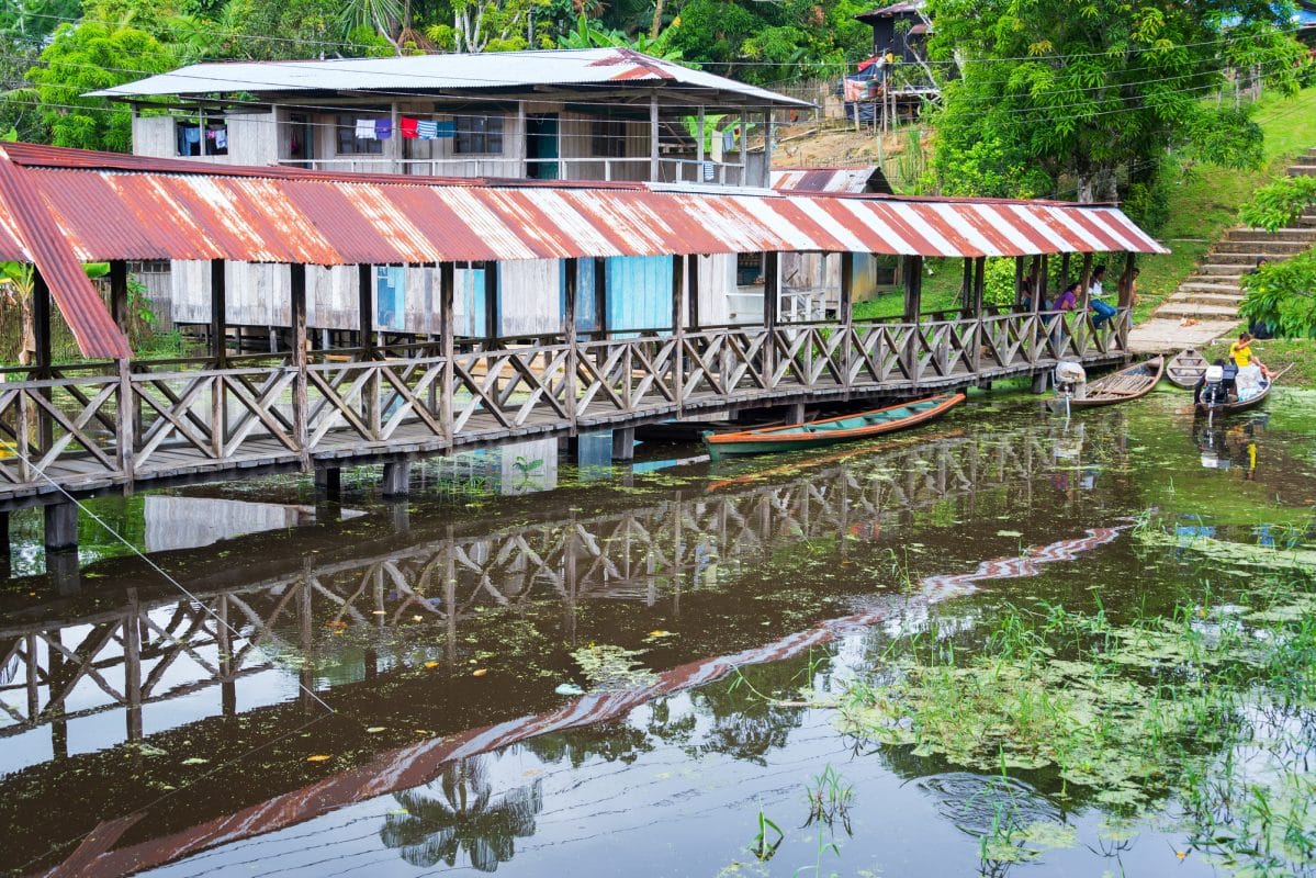 PUERTO NARINO - MARCH 25: Scene of Puerto Narino, Colombia on the bank of the Amazon River on March 25, 2015
